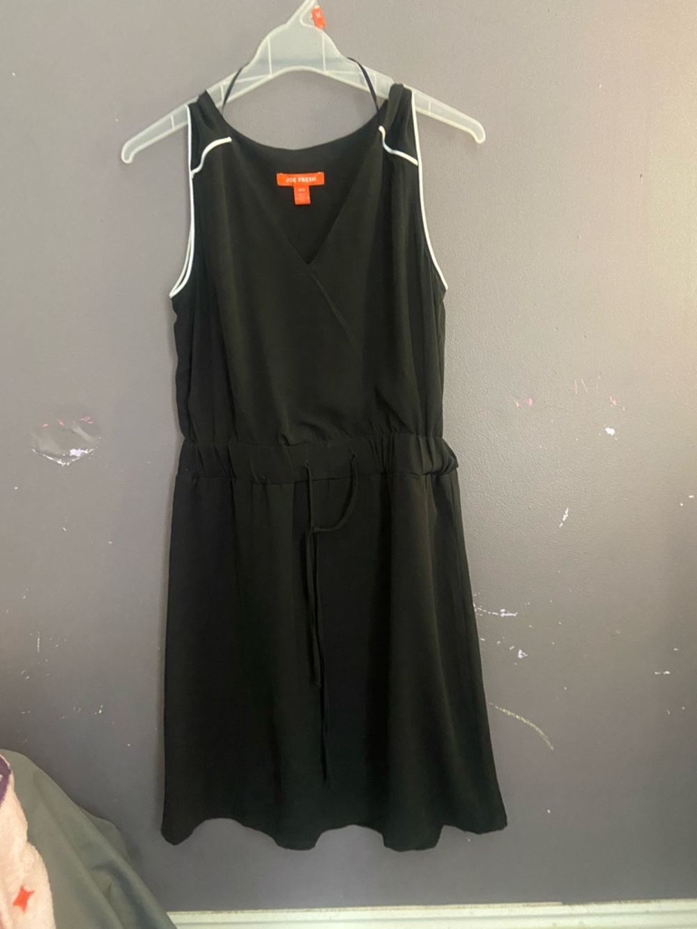 Joe Fresh Black Sleeveless V-Neck Midi Dress with White Piping
